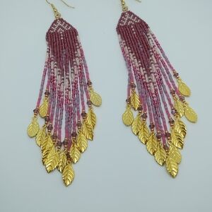 Elegant Pink Beaded Earrings with Gold Accents